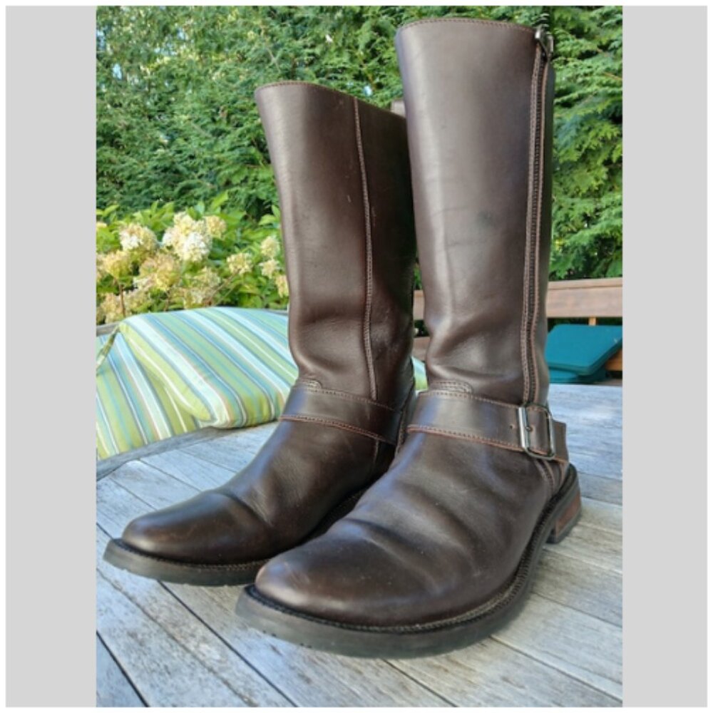 DOLCE GABBANA Brown Leather Motorcycle Biker Boots Women's Size 7 Made in Italy